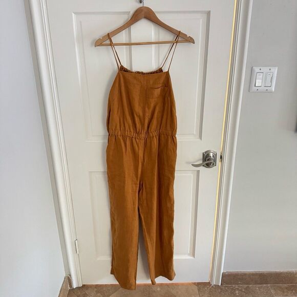 Everlane The Linen Shoestring Jumpsuit in Tawny Brown Size Medium - Picture 6 of 9